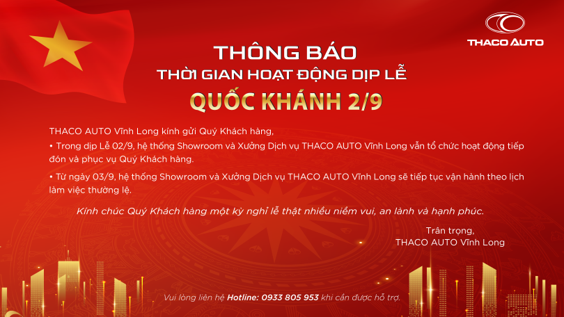 THÔNG BÁO THỜI GIAN HOẠT ĐỘNG DỊP LỄ QUỐC KHÁNH 02/9